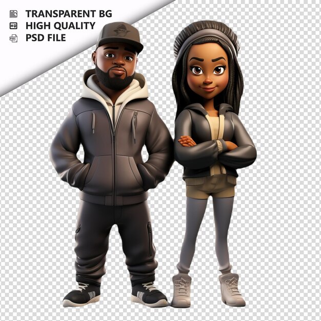 PSD arrogant black couple 3d cartoon style white background i