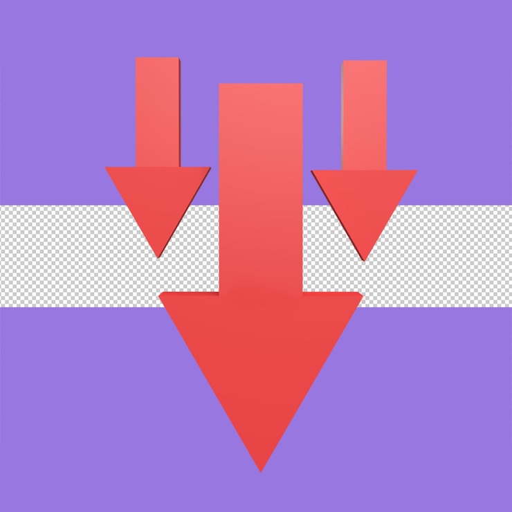 PSD arrow down 3d icon model cartoon style concept render illustration