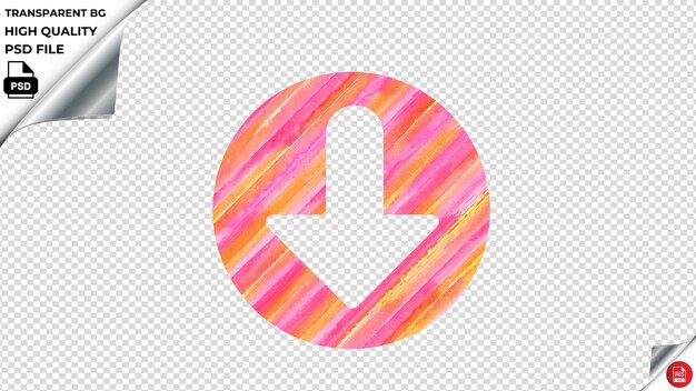 PSD arrow down circle pink orange red stripped psd transparent