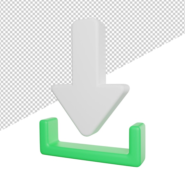 Arrow download sign side view 3d icon rendering illustration on transparent background