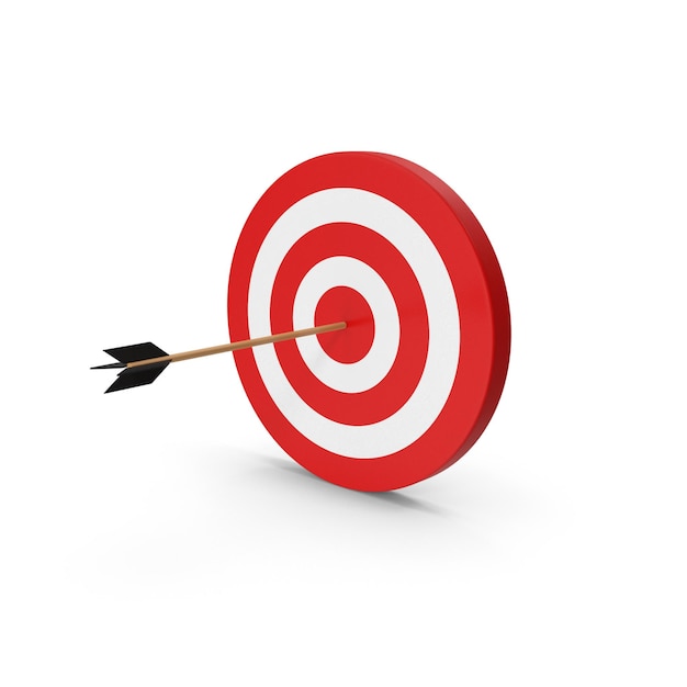 Arrow hitting the bullseye on a red and white target