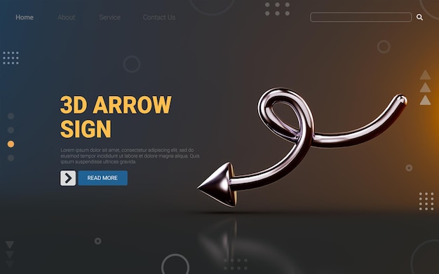 arrow icon on dark background 3d render concept for direction and using line graph chart