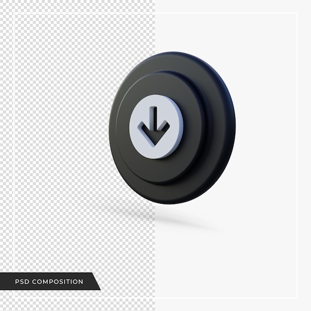 Arrow pointing down black round icon 3d render