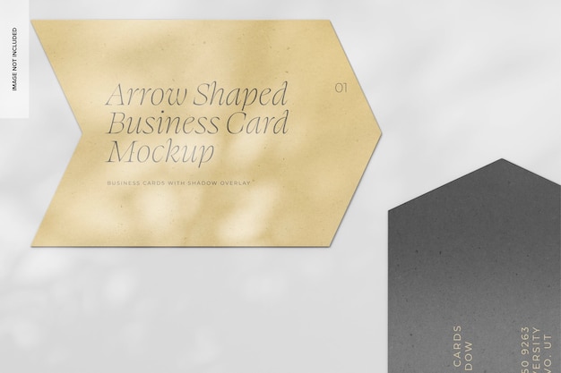 Arrow shaped business card set with overlays mockup