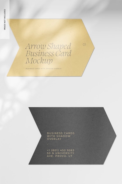 arrow shaped business cards with overlays mockup, top view