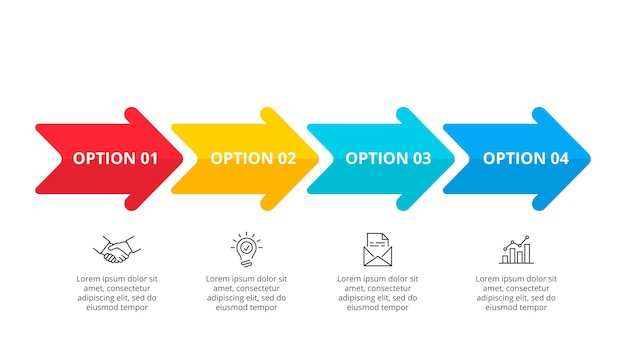 PSD arrow timeline infographic abstract elements for business presentation with 4 steps