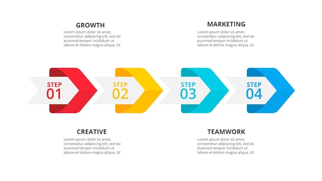PSD Инфографика стрелки времени абстрактные элементы для бизнес-презентации с 4 шагами