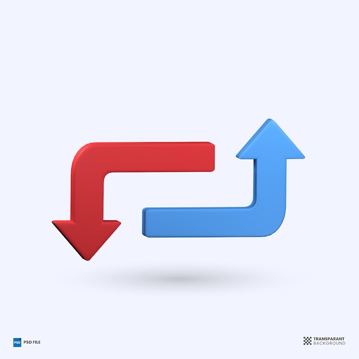 PSD arrow up and down icon 3d rendering 3d render illustration