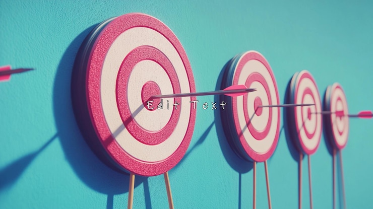 PSD arrows hitting multiple targets on blue background