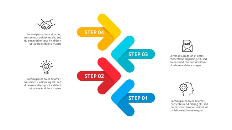 PSD arrows infographic presentation template with 4 options steps or parts