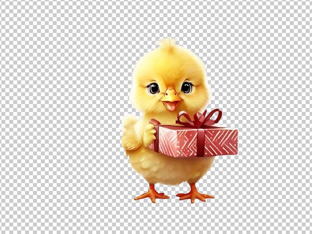 Art of a character of a chick baby of chicken holding gift box