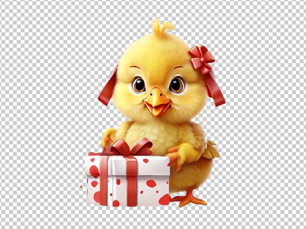 PSD art of a character of a chick baby of chicken holding gift box