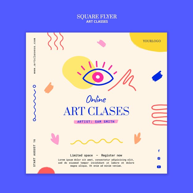 Art classes squared flyer template