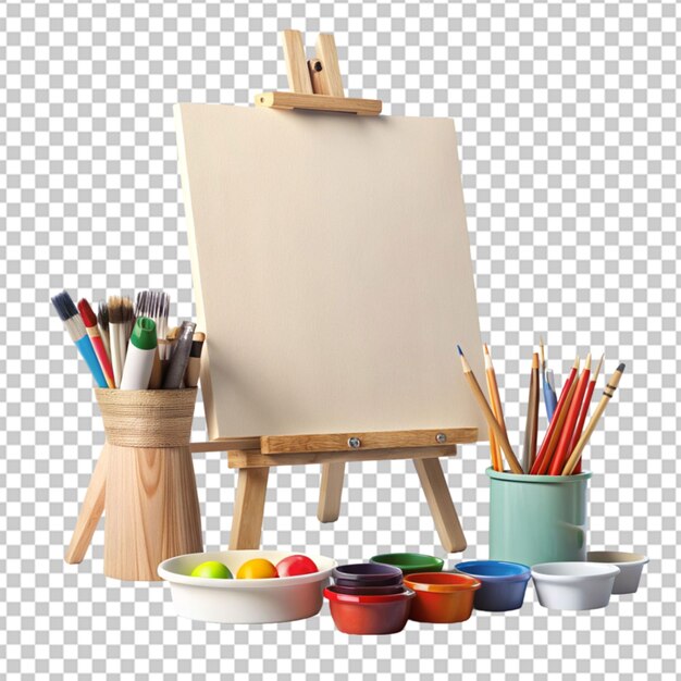 PSD art concept with canvas and supplies transparent background