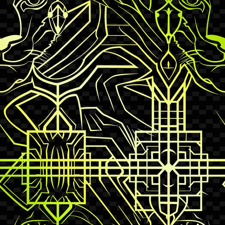 PSD art deco pattern with kind of panther icon and geometric lin nature inspired abstract outline art