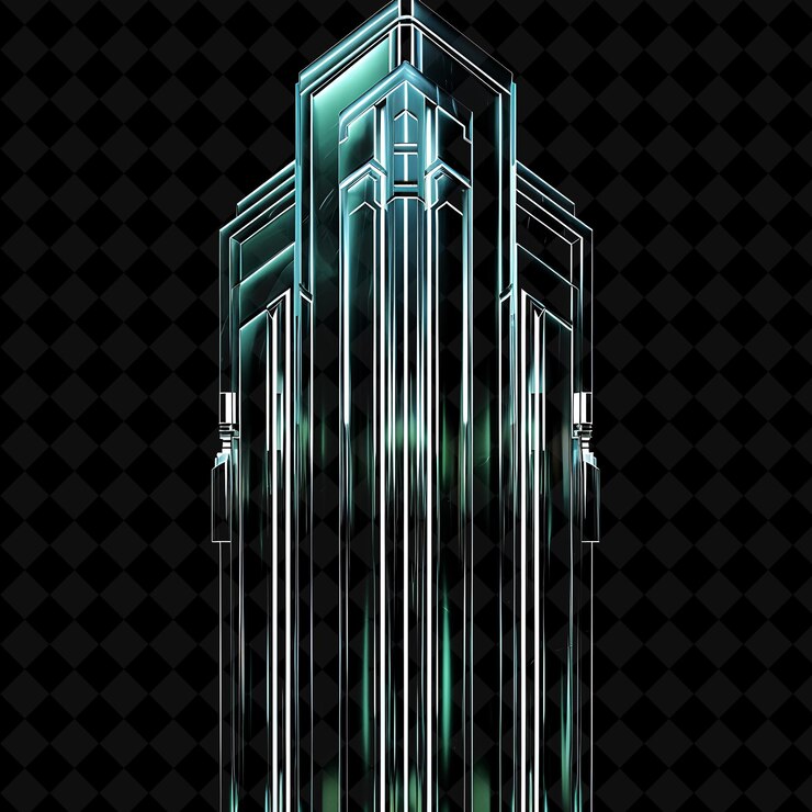 PSD art deco skyscraper gate with geometric patterns and sleek l png y2k shape neon color collection
