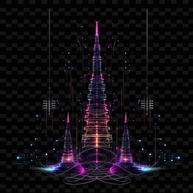 PSD art deco steampunk neon light traces radio towers deep purpl png y2k shapes transparent light arts