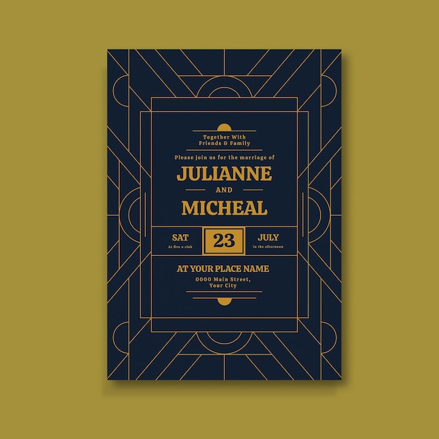 art deco wedding invitation