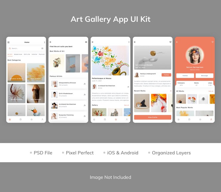 PSD art gallery app ui kit