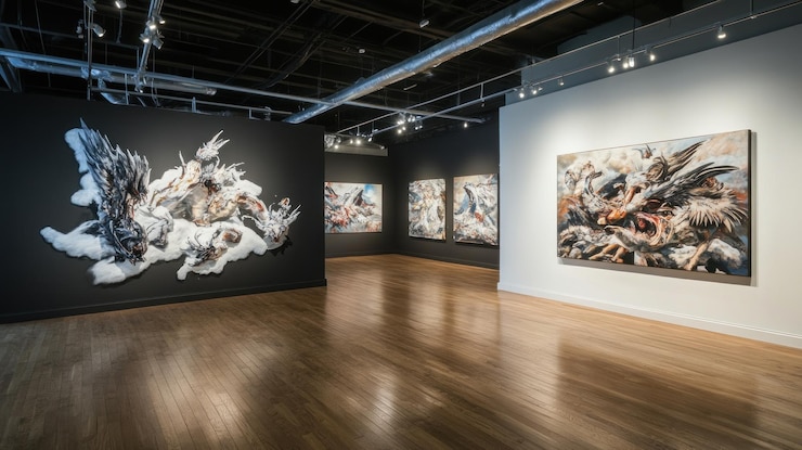 PSD art gallery featuring dynamic wall art displays