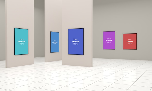 Art gallery frames muckup 3d illustration and 3d rendering with different directions