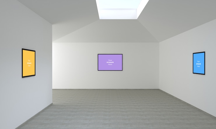 PSD art gallery three frames muckup 3d illustration and 3d rendering