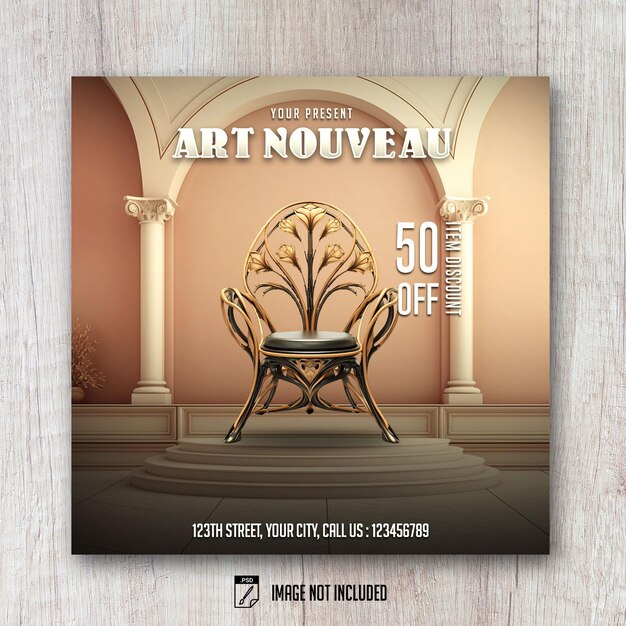 Art nouveau moderno mobili quadrati volantino vendita banner social media post design template