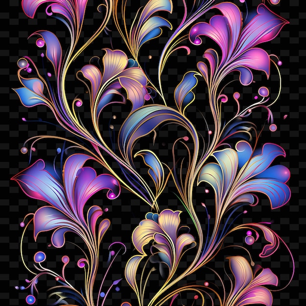 PSD art nouveau whiplash lines floral motifs pastel purple serpe shape y2k neon light art collections