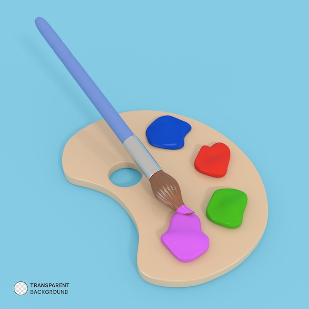 Art paintbrush and pallet icon isolated 3d render illustration