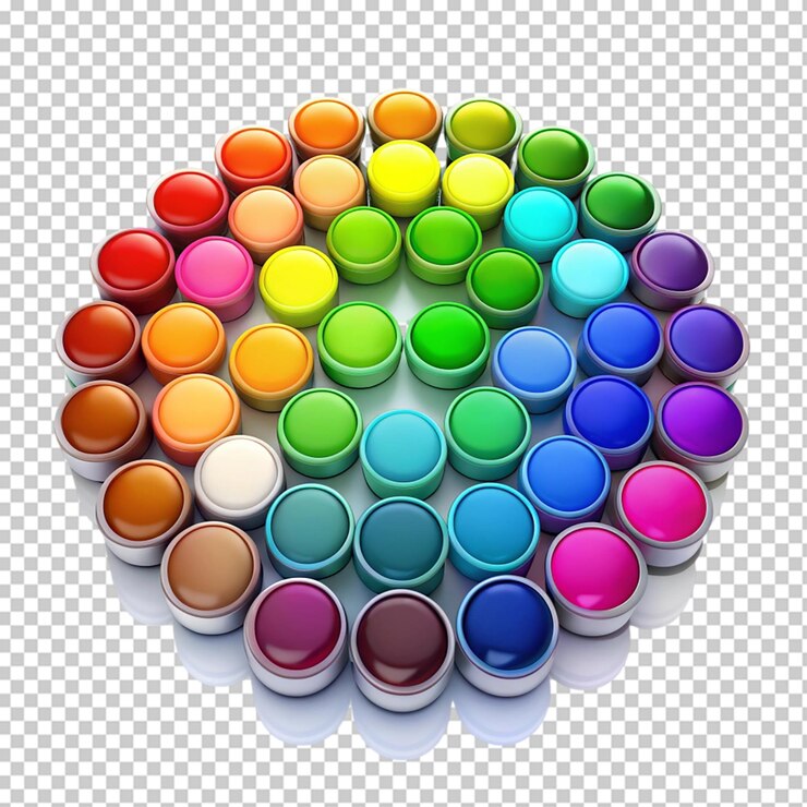 PSD art palette with colorful mixed paints transparent background