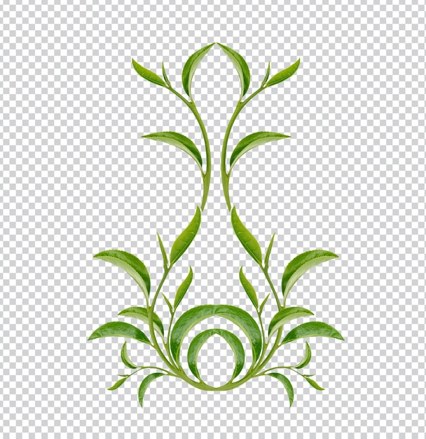 PSD art pattern green tea leaves on white background