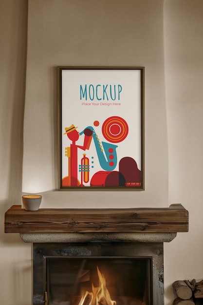 PSD art print frame mockup indoors