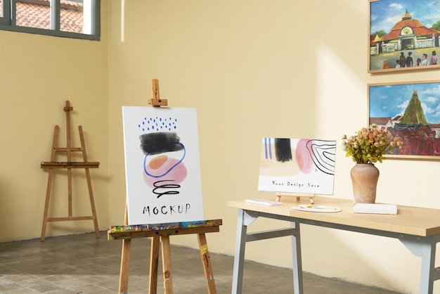 art studio with easel mockup design