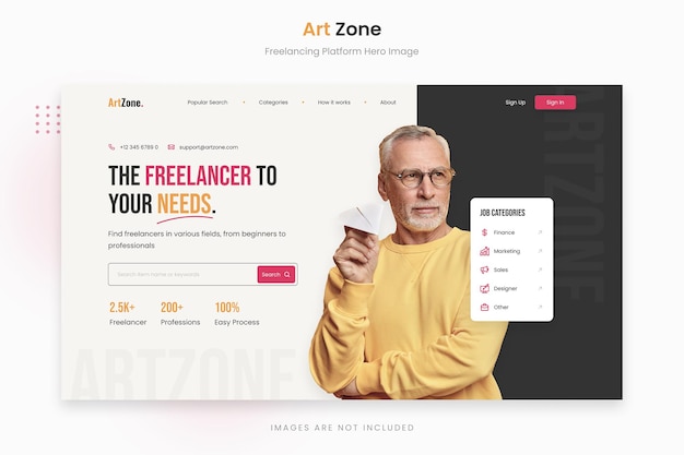 PSD art zone modern professional freelancing platform hero image