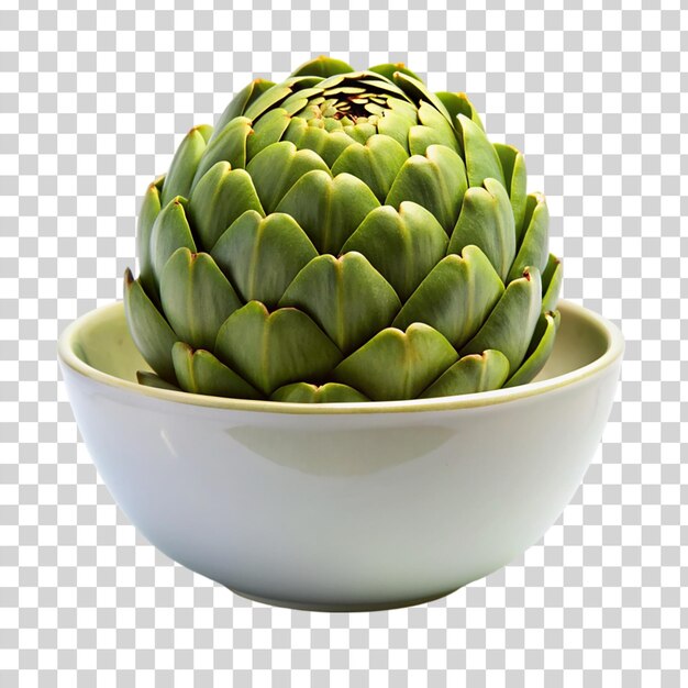 Artichoke in white bowl isolated on transparent background