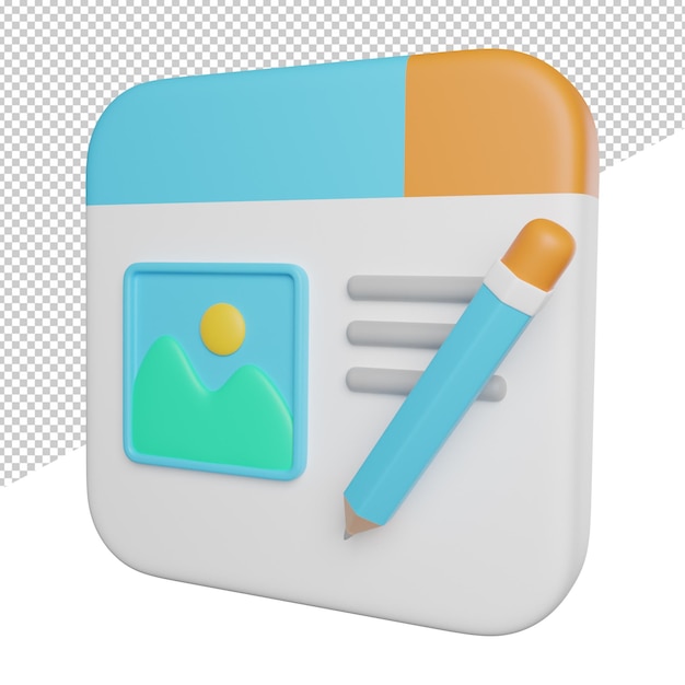 PSD article blog writing a square app icon with a pencil and a photo on it