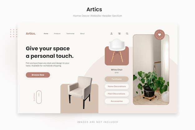 Artics home decor website header section