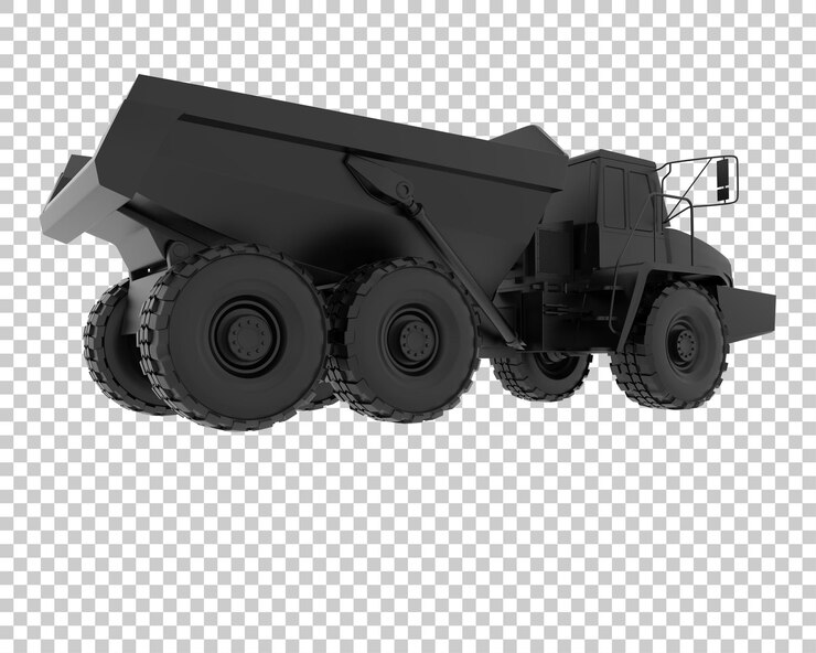 PSD articulated dump truck on transparent background 3d rendering illustration