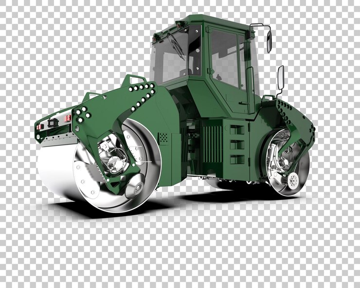PSD articulated road roller isolated on transparent background 3d rendering illustration