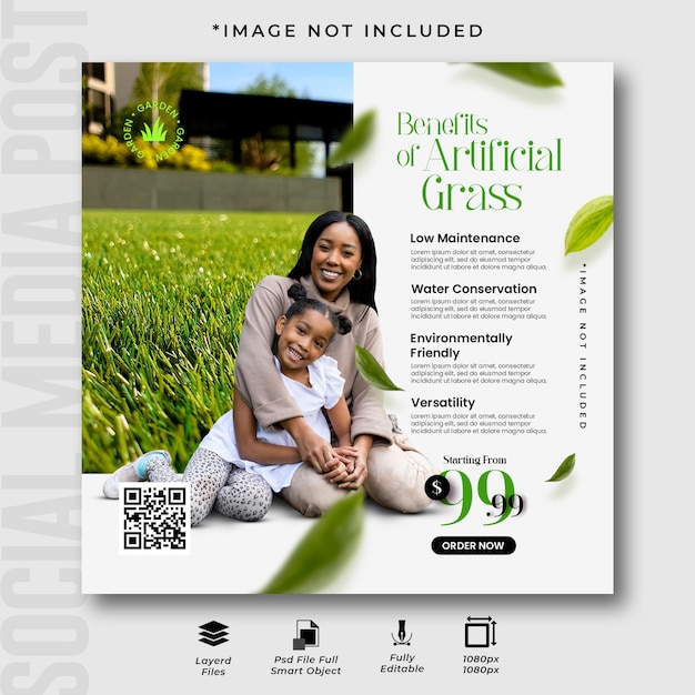 Artificial grass instagram post template design