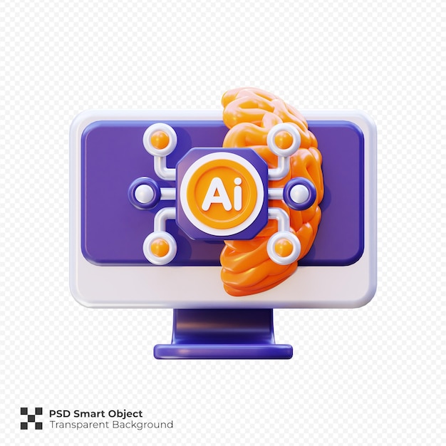 artificial intelligence computer icon 3d render illustration isolated premium psd