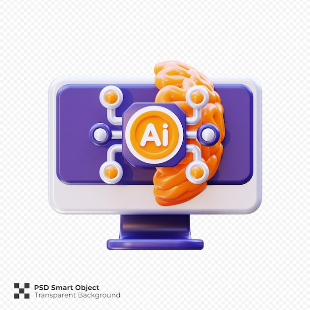 PSD artificial intelligence computer icon 3d render illustration isolated premium psd