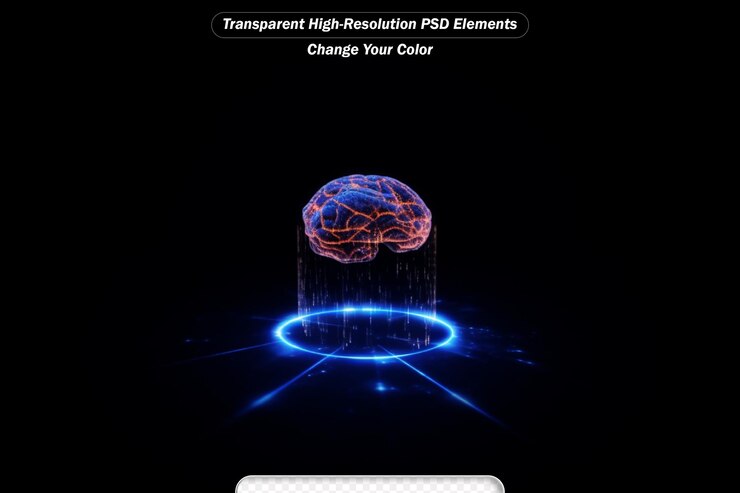 PSD artificial intelligence concept brain over a circuit board
