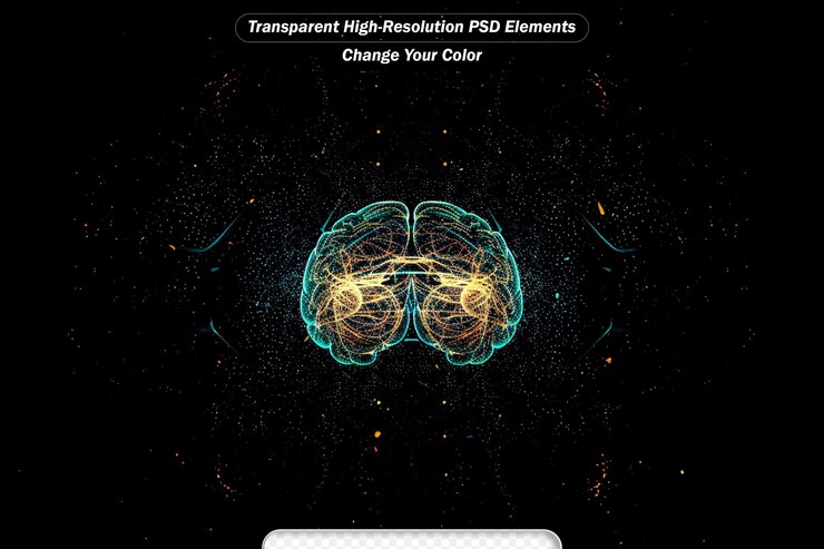 PSD artificial intelligence concept brain over a circuit board