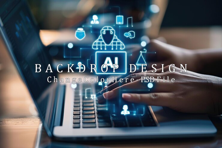 PSD artificial intelligence concept with hands typing on a laptop