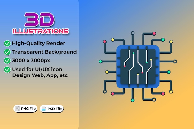 PSD 투명 한 배경 ui ux 아이콘 디자인 웹 및 앱 트렌드에 고립 된 인공 지능 현대 컴퓨팅 개념 3d 렌더링