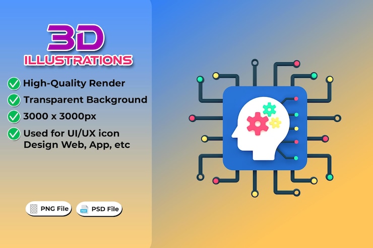 PSD artificial intelligence modern computing concept 3d rendering isolated on transparent background ui ux icon design web and app trend