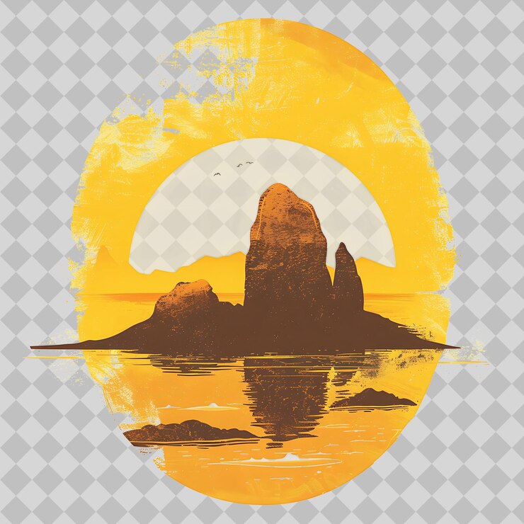 PSD artificial islands inside a silhouette oval landscape is man png watercolor art designs