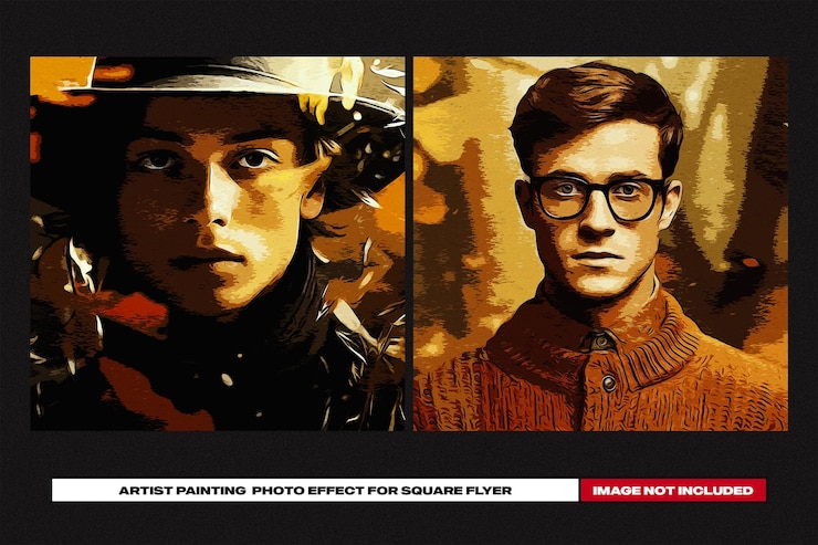 PSD artist painting photo effect for square