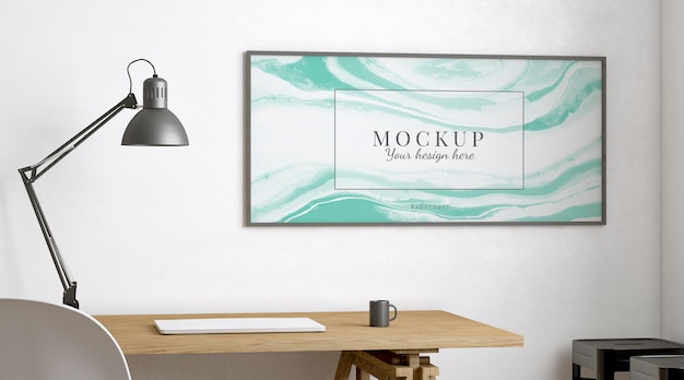 PSD artist room decorated with horizontal frame mockup